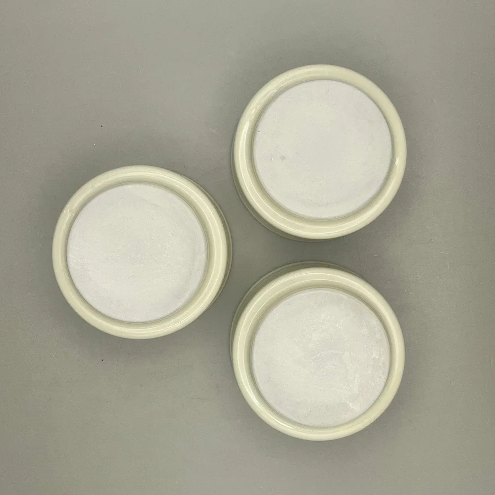 Vintage Hall Pottery 3 Stoneware 2 oz Ramekins on a‎ Black Stoneware Tray MCM